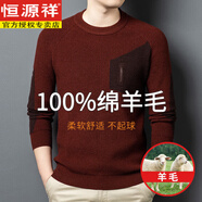 恒源祥中青年毛衣100羊毛衫男士2025秋冬新款寬松休閑圓領(lǐng)線(xiàn)衣針織衫男 焦糖色 M