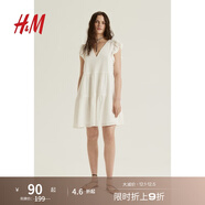 H&M女裝背心吊帶連衣裙秋修身V領(lǐng)飛袖套穿式微喇短裙連身裙1224841 奶油色 155/80 XS