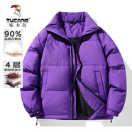 啄木鳥(niǎo)羽絨服男女情侶裝冬季新款90白鴨絨簡(jiǎn)約加厚保暖防寒外套 紫色 M