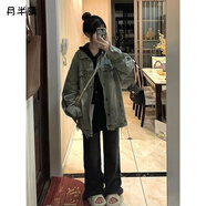 月半晴（YUEBANQING）vibe美式復古水洗做舊牛仔外套女春春季小眾歐美高街寬松夾克 藍色 M