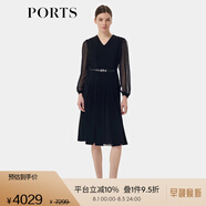 PORTS寶姿女裝春夏新款透視紗袖褶裥連衣裙LT8D181NWB011 黑色 10