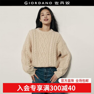 佐丹奴 【韓國同款】絞花紋毛衣女秋冬加厚寬松圓領(lǐng)針織衫05355719 01奶油 M