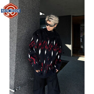 NEW OR MODE高領(lǐng)毛衣男秋冬季新款加絨加厚條紋針織衫寬松慵懶保暖高級感外套 XZ601-1-MY9563黑色 L