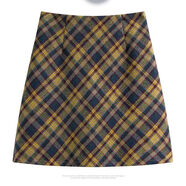 短裙女2025秋冬新款設計感a字格子裙復古氣質(zhì)高腰包臀毛呢半身裙 藍色 S