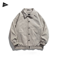 LOMBT美式復古麂皮絨夾克男秋冬潮流棒球服寬松休閑外套TS21米杏L