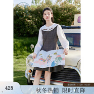 紫涵（ZIHAN）紫涵假兩件娃娃領(lǐng)連衣裙女2025秋季新款甜美收腰顯瘦長(cháng)袖a字短裙 灰格 XS