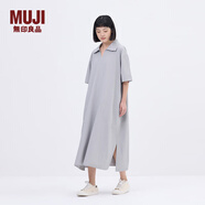 無(wú)印良品（MUJI）IDEE 女式 平紋 短袖連衣裙 女裝裙子25年夏季 連身裙 GA45CC5S 煙熏綠色 M (155/80A)