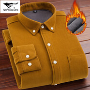 七匹狼（SEPTWOLVES）春秋復古純棉燈芯絨男士襯衫長(cháng)袖全棉中年外套休閑式襯衣保暖男裝 桔色 【無(wú)棉加絨款】 42 /2XL【145-160斤】