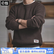 馬登工裝 圓領(lǐng)粗線(xiàn)毛衣男秋季阿美咔嘰寬松復古純色保暖針織衫 咖啡色 XL