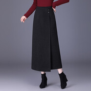 ARMANI EXCHANGE輕奢2026一步裙女秋冬毛呢半身裙新款高腰顯瘦開(kāi)叉中長(cháng)款直筒包臀 黑色 M