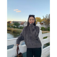 pusumede柔光漫溢 仿貂毛軟糯毛衣女慵懶寬松套頭針織衫毛毛上衣 麻灰色 S