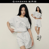 佐丹奴【韓國明星同款】純棉刺繡圓領(lǐng)短款插肩短袖衛衣女05395519