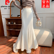 皮爾卡丹（pierre cardin）加長(cháng)針織魚(yú)尾半身裙女2025秋冬松緊高腰包臀荷葉邊毛線(xiàn)長(cháng)裙高個(gè)子 杏色升級版 均碼 80-140斤可穿