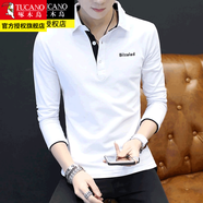 啄木鳥(niǎo)長(cháng)袖T恤男春秋款翻領(lǐng)純色男士衣服男裝春裝體恤打底衫 T102白色常規 L /170