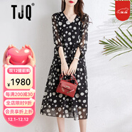TJQ奢侈高檔品牌真絲連衣裙女2025秋季新款黑色波點(diǎn)印花真絲V領(lǐng)裙子 波點(diǎn)花 XL 【推薦116-130斤】