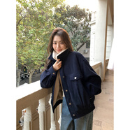 康多蜜棉襖女學(xué)生毛絨少女仿羊羔毛外套韓國復古百搭燈芯絨翻領(lǐng)短冬季加 藏青色 均碼