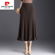 皮爾卡丹（pierre cardin）氣質(zhì)木耳邊毛線(xiàn)裙子半身裙女秋冬新款高腰顯瘦中長(cháng)針織裙洋氣百搭 咖色 均碼 體重90~160斤
