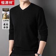 恒源祥羊絨衫男秋冬季V領(lǐng)純色男士韓版寬松毛衣休閑中青年針織打底衫男 黑色 L 【建議120-140斤】