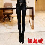 秋冬韓版黑色打底褲女外穿薄款高腰彈力緊身長(cháng)褲顯瘦鉛筆小腳褲子 9911豎條紋加薄絨款（送腰帶） XL 碼（建議115-130斤）