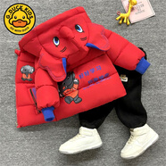 G.duck小黃鴨反季促銷(xiāo)新款男女童寶寶棉襖加絨加厚中小童洋氣可愛(ài)棉服外 紅色大象棉衣+黑色加絨褲子 80 建議身高80CM左右