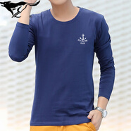 七匹狼夾克專(zhuān)家潮流男士長(cháng)袖t恤純棉V領(lǐng)新款上衣服男裝秋季純色白體恤打底 長(cháng)袖船錨藏青色 M