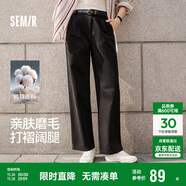 森馬（Semir）休閑褲女純棉打褶闊腿褲腰帶秋復古磨毛長(cháng)褲顯腿長(cháng)101524127005A