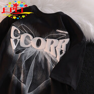 EPET2025新款美式復古蝴蝶結短袖t恤女夏ins街頭發(fā)泡立體3D字母上衣潮 黑色 L