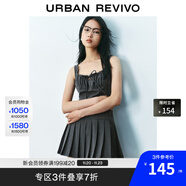 UR2025夏季新款女裝格雷系蝴蝶結系帶百褶連衣裙UYU750075 深灰 (偏短) M