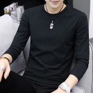 以純（YISHion）春秋季百搭純色打底衫男士長(cháng)袖t恤純棉內搭凈版長(cháng)衫秋衣外穿薄款 黑色 9011 L