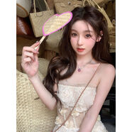 你的懶懶llan香草天空立體花朵兩色抹胸魚(yú)骨收腰連衣裙2024夏 米白色有搭配肩帶現貨48小時(shí)發(fā) M M