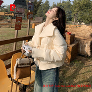 皮爾卡丹（pierre cardin）白色針織翻領(lǐng)短款羽絨服女冬2025小個(gè)子超好看輕薄外套 品牌高端新品-白色 S 96-105斤