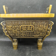 純銅聚財鼎全銅黃銅鼎四方鼎擺件銅鼎方香爐長(cháng)方形上香線(xiàn)香爐 聚財鼎高約30厘米金色