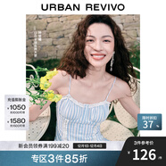 UR【鐘楚曦同款】2025夏季新款女裝波嬉風(fēng)蕾絲條連衣裙UYL750037 藍色條紋 L