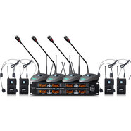 獅樂(lè )U段一拖八調頻會(huì )議話(huà)筒 SH24鵝頸領(lǐng)夾頭戴耳麥K歌無(wú)線(xiàn)麥克風(fēng) 主機+4只鵝頸咪+4只頭戴耳麥
