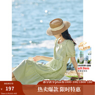 茵曼（INMAN）七七同款連衣裙2025夏女裝新款田園純棉提花方領(lǐng)A字泡泡袖蛋糕裙 淡綠色 74.6%粘纖 25.4%棉  M