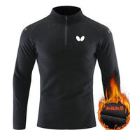 蝴蝶爆運動(dòng)速干透氣立領(lǐng)半拉鏈長(cháng)袖T恤春秋季男女休閑跑步乒乓球服 黑色【HD-Y03加絨】 M 建議【90-110斤】