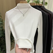 韓系漂亮小上衣貝殼領(lǐng)加絨半高領(lǐng)秋冬打底衫加厚T桖百搭顯瘦內搭 白色 M