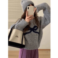 俞兆林（YUZHAOLIN）減齡蝴蝶結圓領(lǐng)針織衫毛衣女2025秋冬新款甜美長(cháng)袖軟糯外穿上衣女 淺灰色【商場(chǎng)同款版】 XL