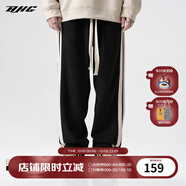 BJHG【2.0】 不計后果春秋環(huán)保麂皮絨串標拼接休閑褲子男潮流直筒長(cháng)褲 黑色 L (120-140斤）
