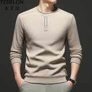 太子龍（TEDELON）長(cháng)袖亨利領(lǐng)t恤男秋冬季加絨加厚衛衣純色貼身保暖打底衫潮 杏色 M