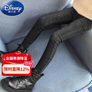 迪士尼（Disney）女童牛仔褲春秋新款瘦版緊身長(cháng)褲彈力修身兒童小腳褲中大童鉛筆褲 黑色鉛筆褲春秋 160