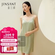 金三塔真絲睡衣女100%桑蠶絲性感可外穿真絲吊帶裙睡裙絲綢睡衣七夕禮物 牛油果綠（性感蕾絲） L