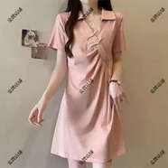 新中式改良旗袍國風(fēng)休閑連衣裙夏大碼胖mm顯瘦遮肚polot恤連身裙 粉紅色優(yōu)質(zhì)版 4XL 4XL