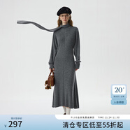 范思藍恩半高領(lǐng)針織連衣裙女冬裝韓版設計感氣質(zhì)蝙蝠袖裙子14378 氣質(zhì)灰 M