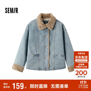 森馬（Semir）牛仔棉服女拼接毛領(lǐng)美式復(fù)古2024冬寬松毛邊夾克街頭109724108017
