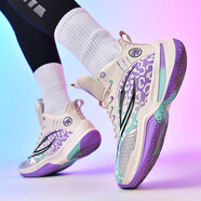 李寧高幫男鞋秋冬季青少年皮面防水防滑運動(dòng)鞋男童學(xué)生實(shí)戰籃球鞋 米色-系帶-緩震回彈透氣防滑 43