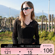 三彩2025春季新款游牧風(fēng)鏤空罩衫慵懶針織衫寬松套頭衫圓領(lǐng)M