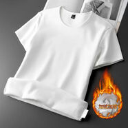 南極人2024新款短袖T恤男士潮流打底衫時(shí)尚秋冬季加絨加厚保暖上衣男生 白色加絨 M 100-110斤