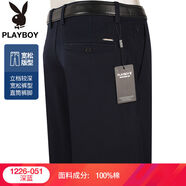 花花公子純棉休閑褲男寬松高腰中年商務(wù)中老年爸爸秋冬加厚長(cháng)褲子 厚款1226-051深藍 29 29