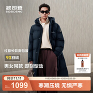 波司登（BOSIDENG）于適同款25新款羽絨服男女同款情侶長(cháng)款寬松舒適連帽面包服外套 黑青色|5978 4XL 190/108A 體重約180-190斤